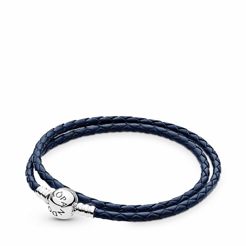 Pandora Dark Blue Braided Double-Leather Charm Bracelet Outlet NZ, Sterling Silver (972605-ZHU)